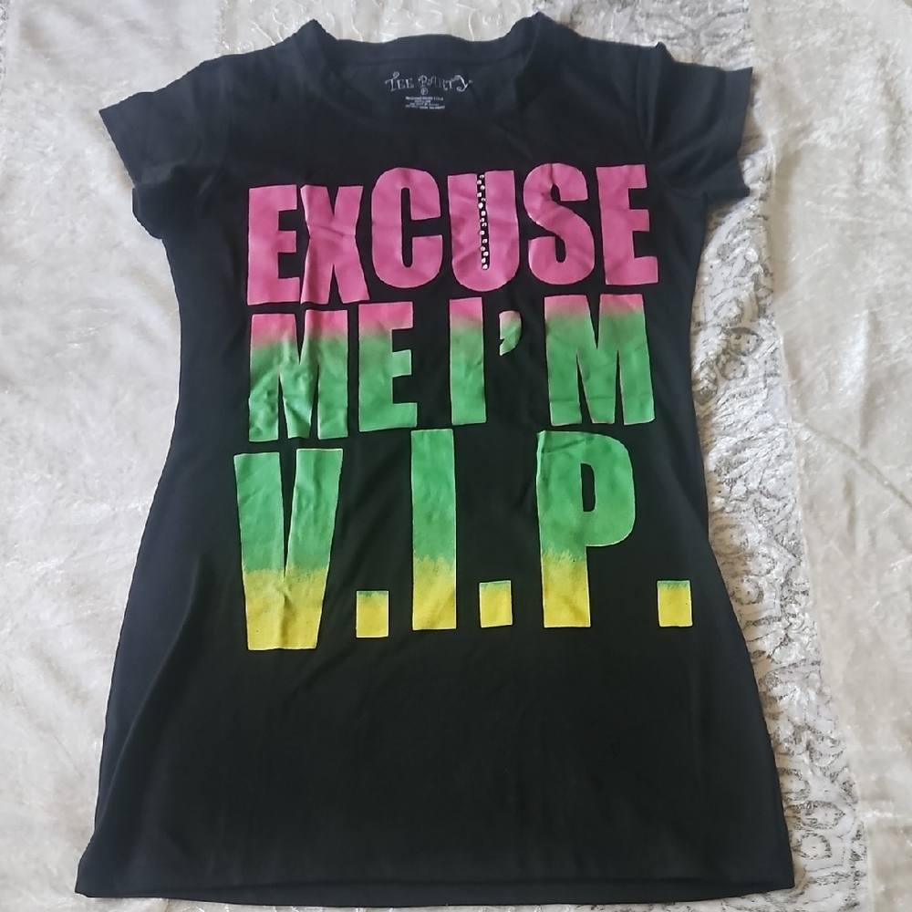 Tee Party- Excuse Me I'm VIP Graphic Print Tee - Black, Pink, Green, Yellow